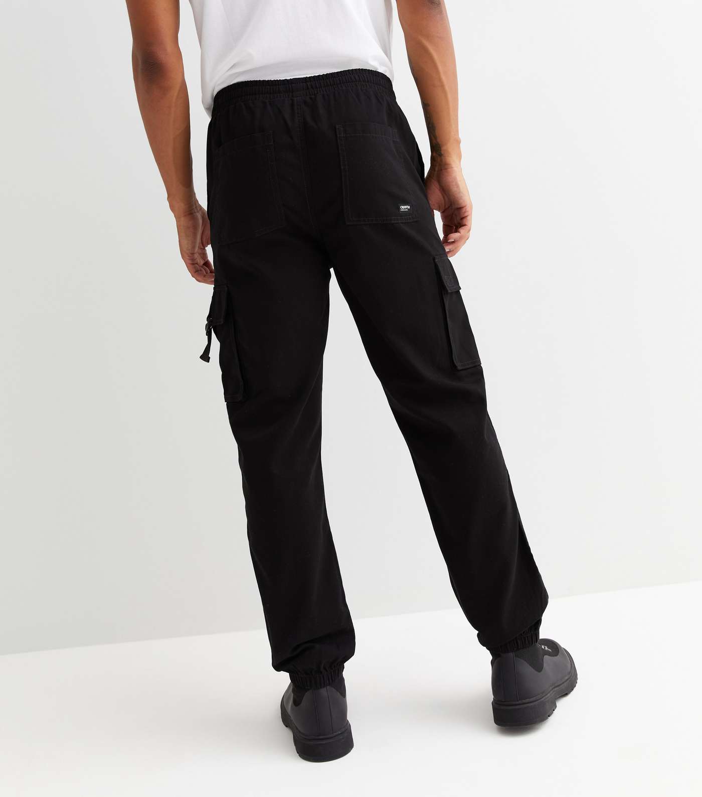 Black Cuffed Slim Fit Cargo Trousers Image 4