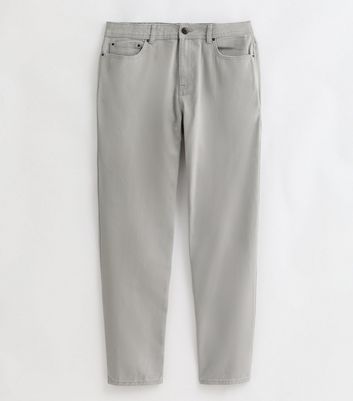 Men's Pale Grey 5-Pocket Straight Fit Trousers New Look