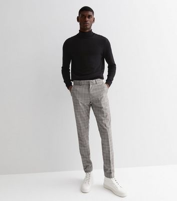 Light Grey Check Skinny Suit Trousers
