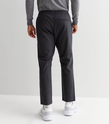 Men's Dark Grey Check Slim Fit Trousers New Look