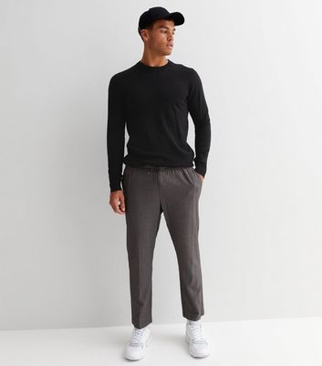 Grey Pinstripe Drawstring Slim Fit Trousers