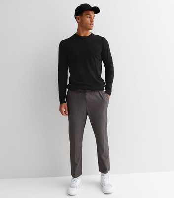 Grey Pinstripe Drawstring Slim Fit Trousers