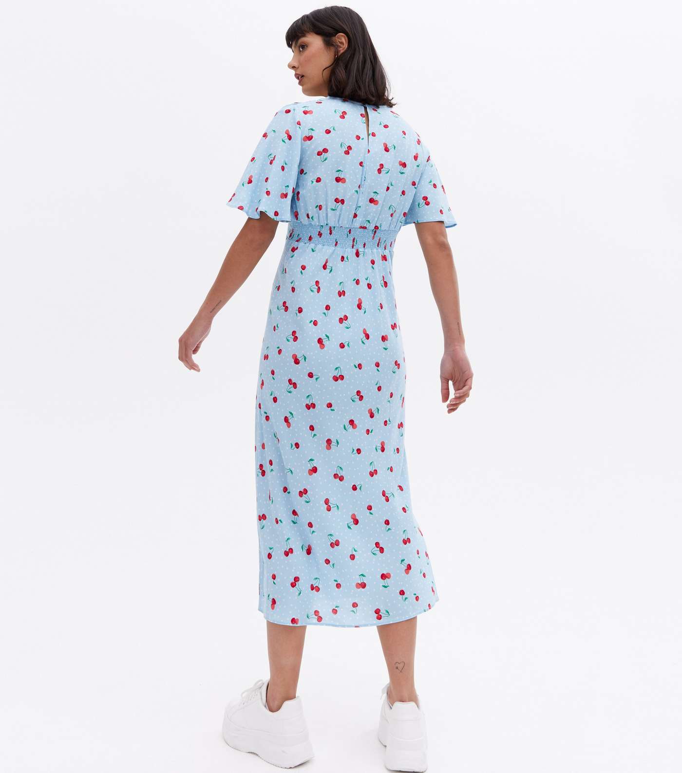 Blue Cherry Spot Midi Wrap Dress Image 4