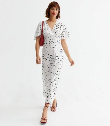Flutter Sleeve V Neck Midi Wrap Dress 