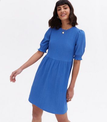 Bright Blue Crinkle Jersey Puff Sleeve 