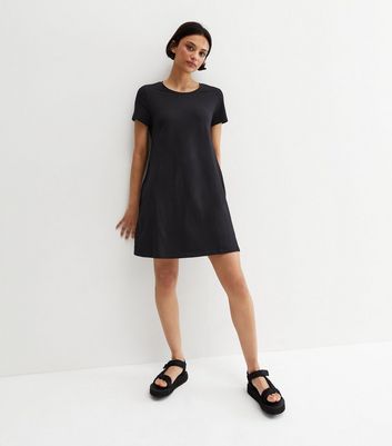Damen Bekleidung ONLY Black Short Sleeve Mini T-Shirt Dress