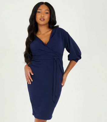 Quiz Curves Navy Mini Wrap Dress New Look