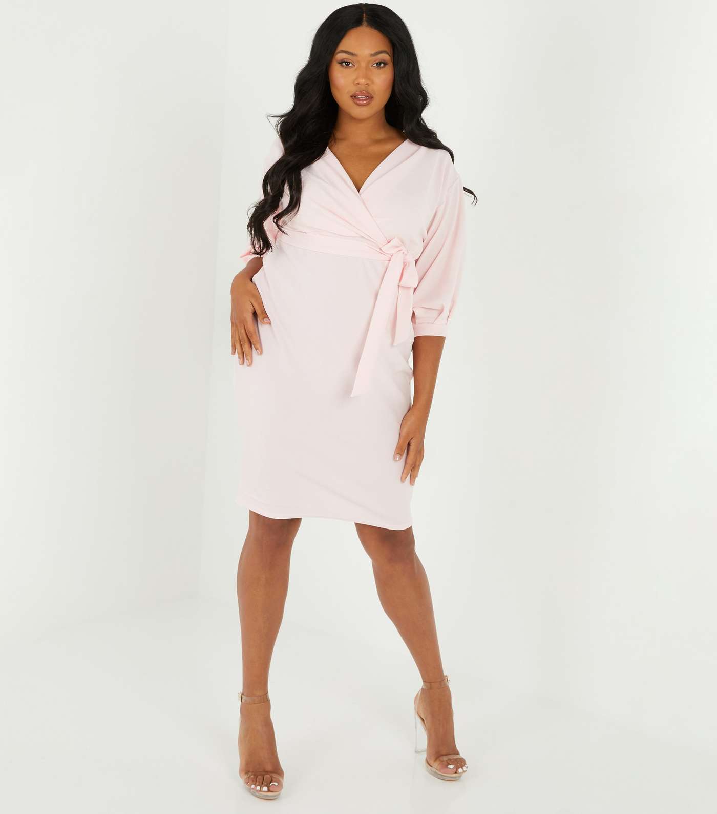 QUIZ Curves Pink Mini Wrap Dress