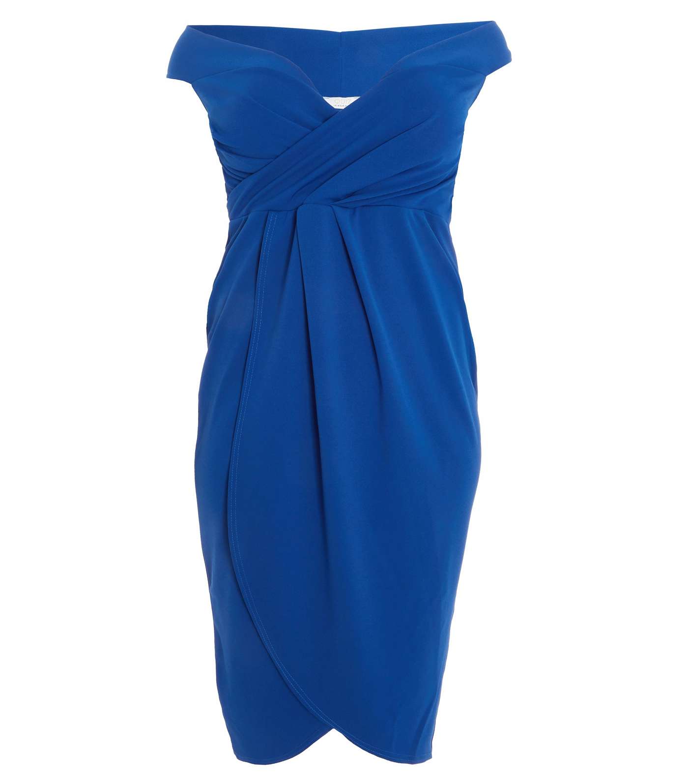 QUIZ Curves Bright Blue Bardot Midi Wrap Dress Image 4