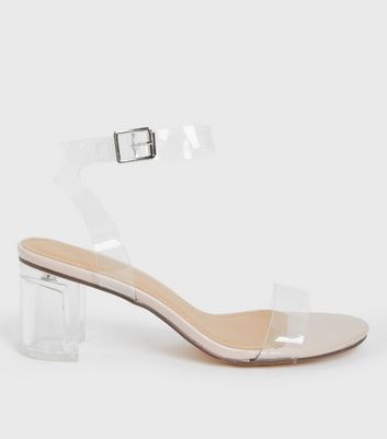 clear strap block heels