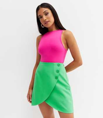 Petite Green Mini Wrap Skirt