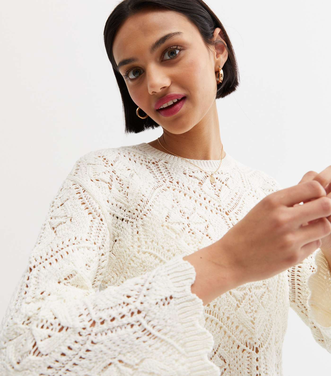 Cream Crochet Wide Sleeve Jumper
