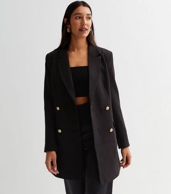 Tall Black Double Breasted Long Blazer | New Look