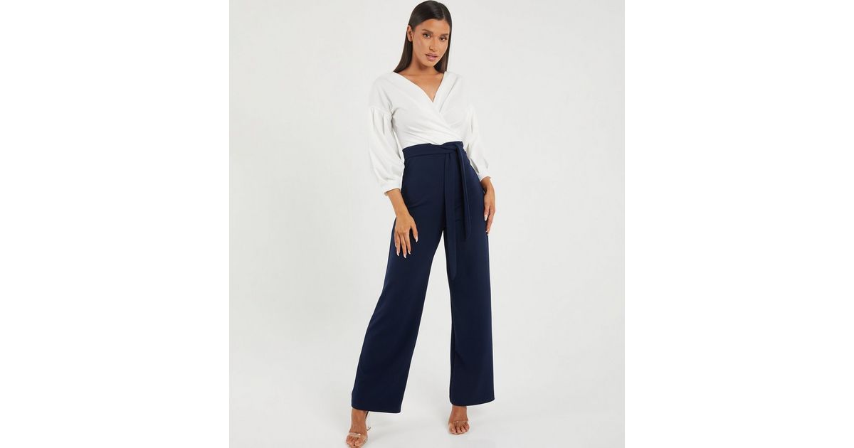 QUIZ Navy 2 in 1 Wide Leg Wrap Jumpsuit New Look