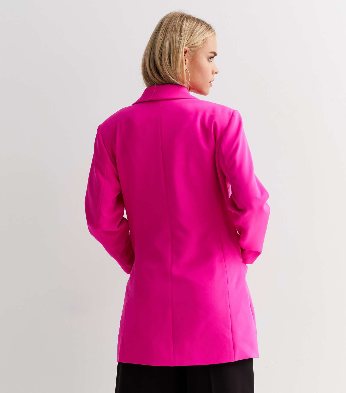 Petite Bright Pink Double Breasted Long Blazer Image 4