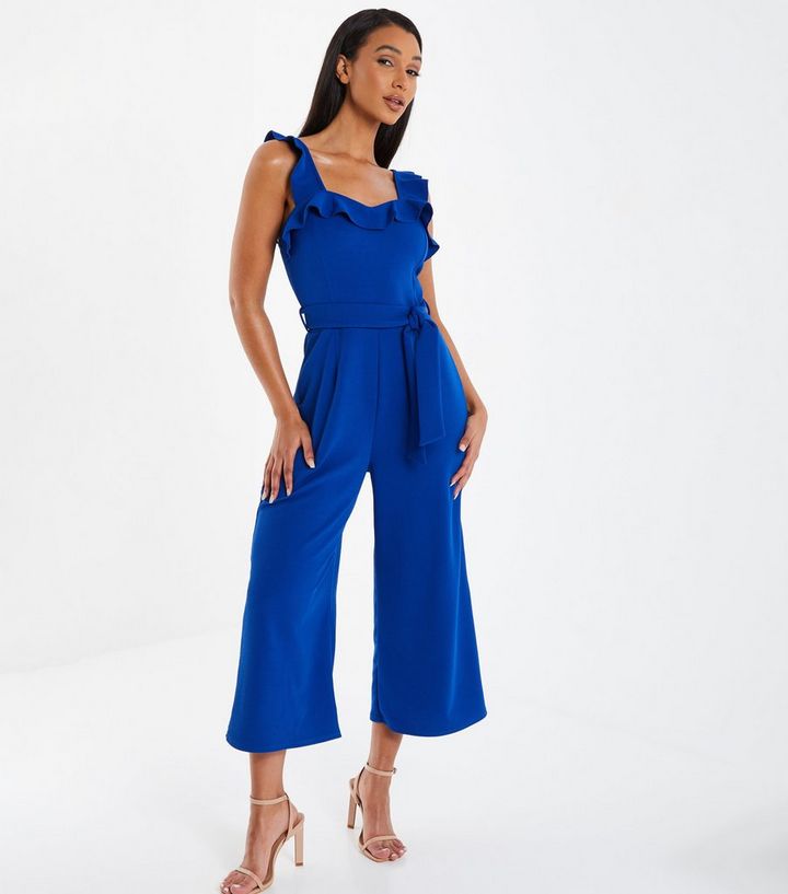 Can be calculated pharmacist Filth QUIZ Blue Frill Wide Leg Crop Jumpsuit | New Look