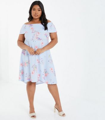 Click to view product details and reviews for Quiz Curves Pale Blue Floral Bardot Dress New Look.