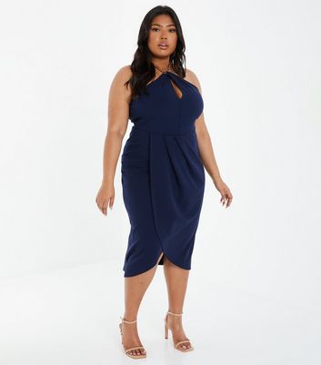 Quiz Curves Navy Wrap Midi Halter Dress New Look