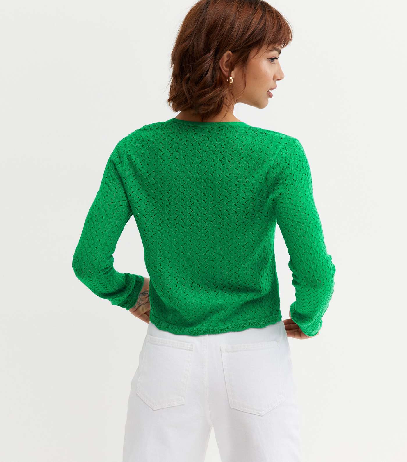 Green Crochet Tie Front Crop Cardigan Image 4