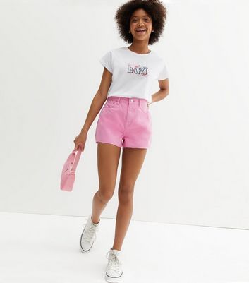 Girls pink sales denim shorts