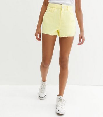 Girls Pale Yellow Denim Ripped Frayed 