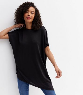 Tall Black Fine Knit Asymmetric Long Top