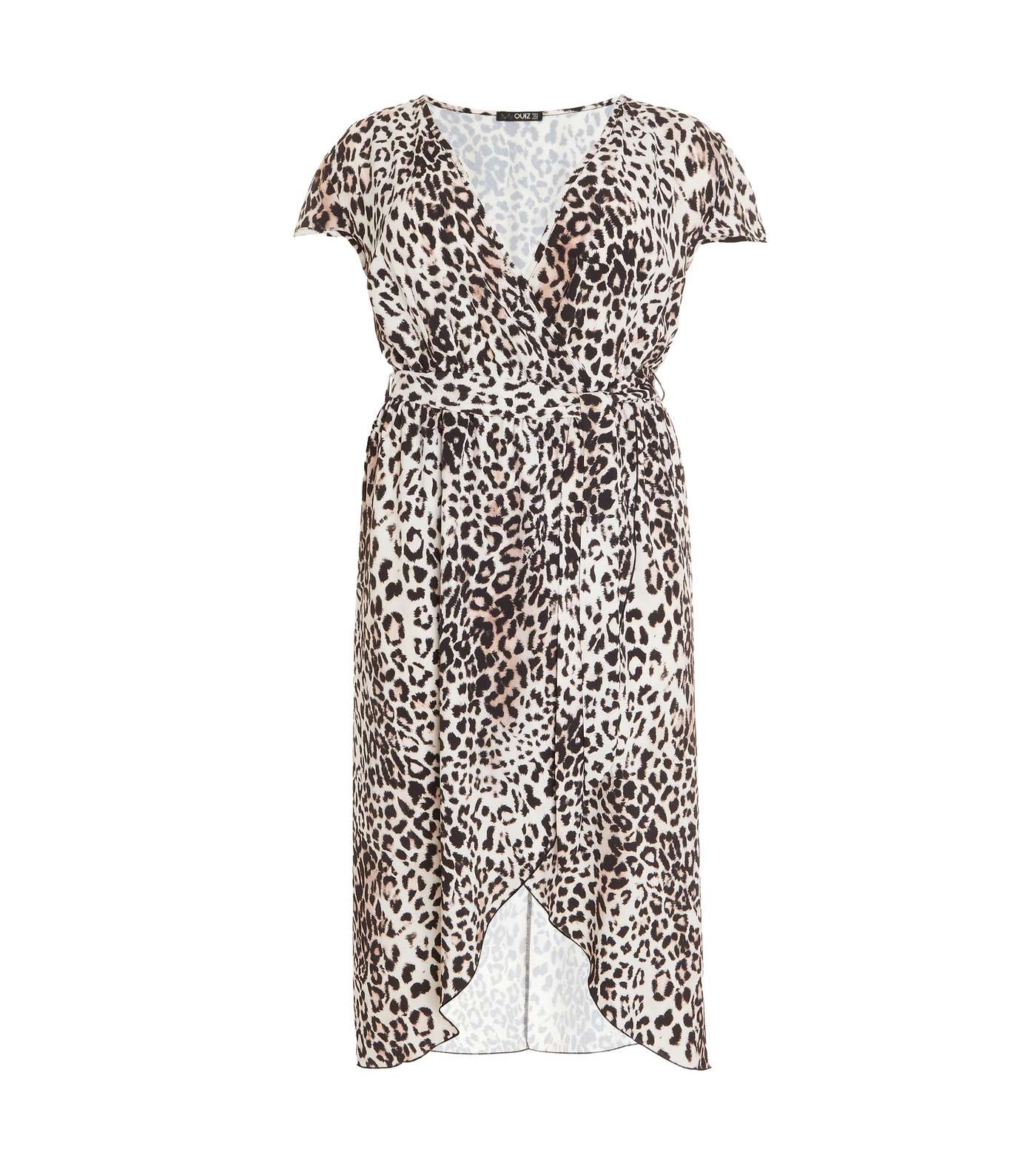 QUIZ Curves Light Brown Leopard Print Midi Wrap Dress Image 4