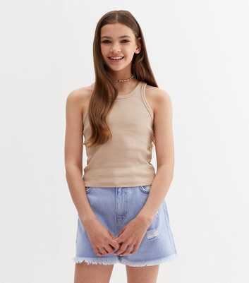 Girls Camel Ribbed Racer Vest