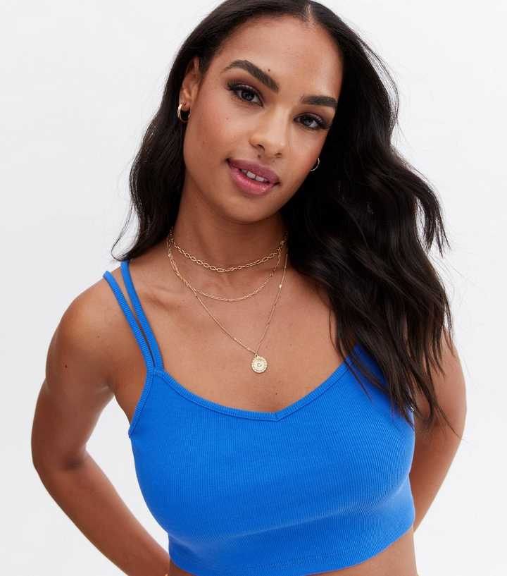 Bright Blue Ribbed Double Strap Crop Bralette