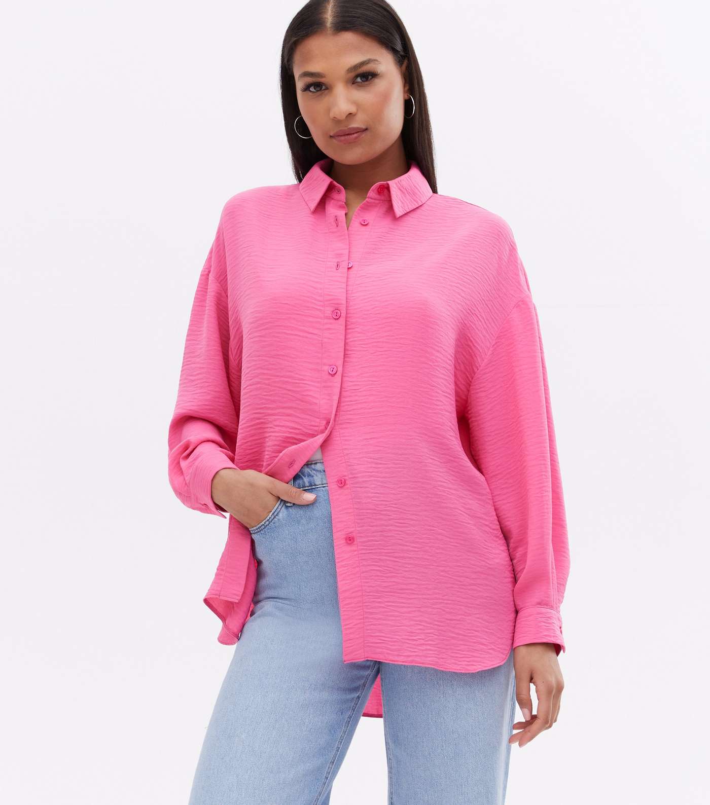 Bright Pink Herringbone Oversized Shirt