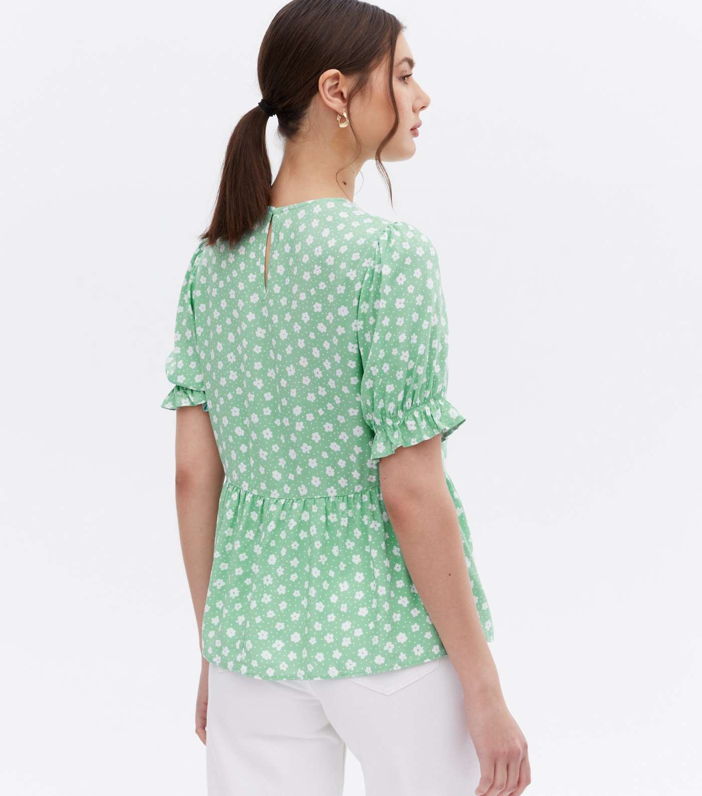 Green Ditsy Floral Peplum T-Shirt Image 4