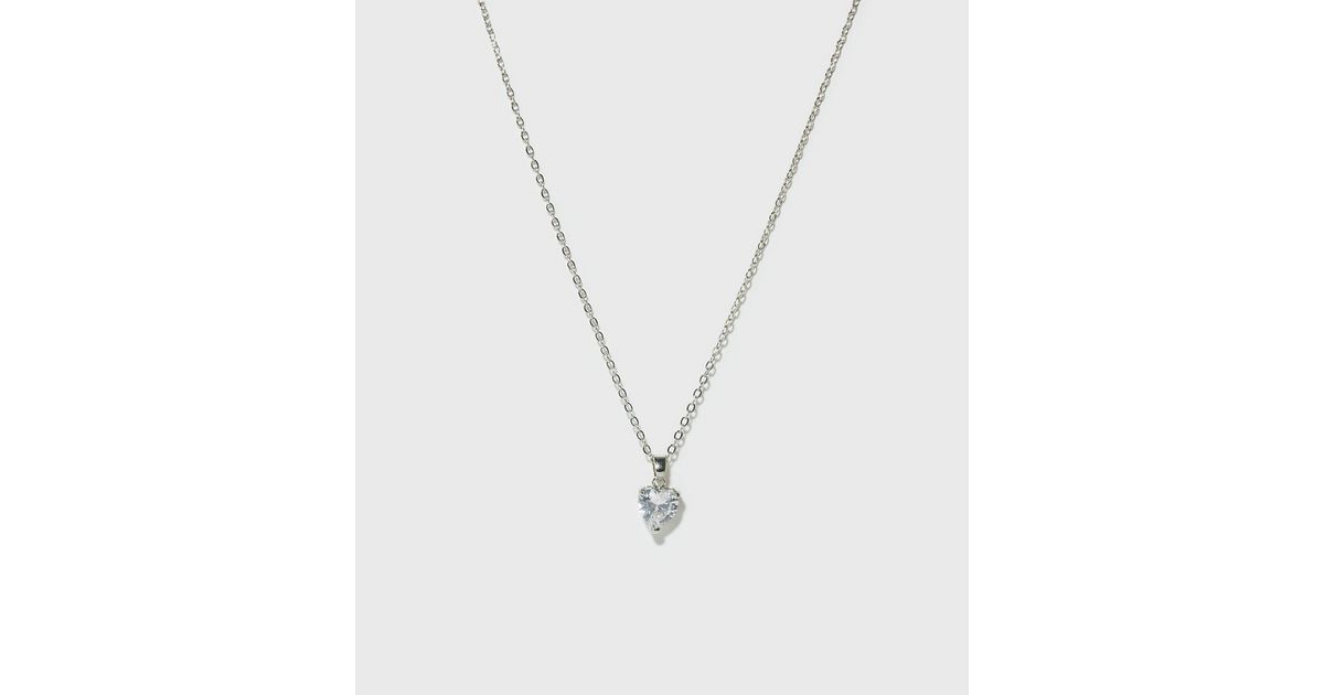 Silver Cubic Zirconia Heart Pendant Necklace | New Look