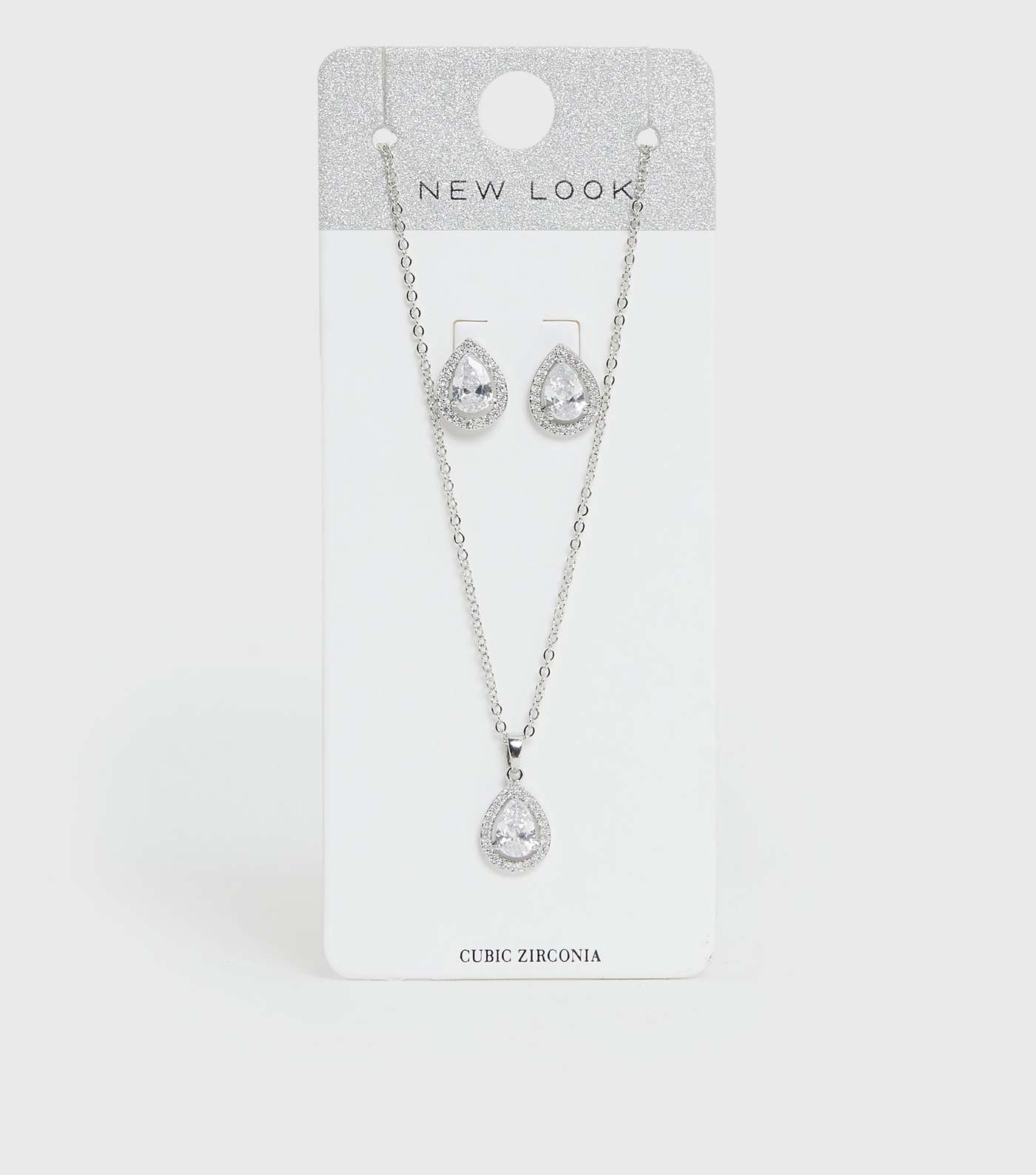 Silver Cubic Zirconia Teardrop Necklace and Earrings Set Image 2