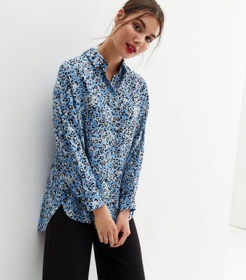 Blue Leopard Print Oversized Shirt New Look