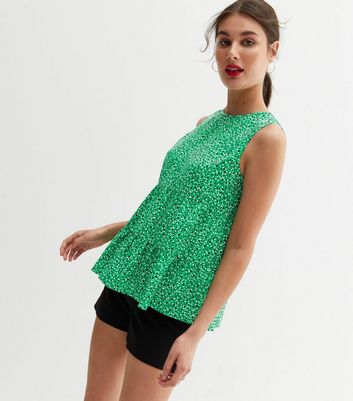 Green Spot Sleeveless Tiered Peplum Top New Look