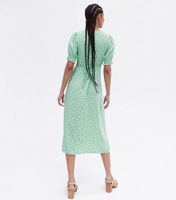 Green Ditsy Floral Short Sleeve Midi 