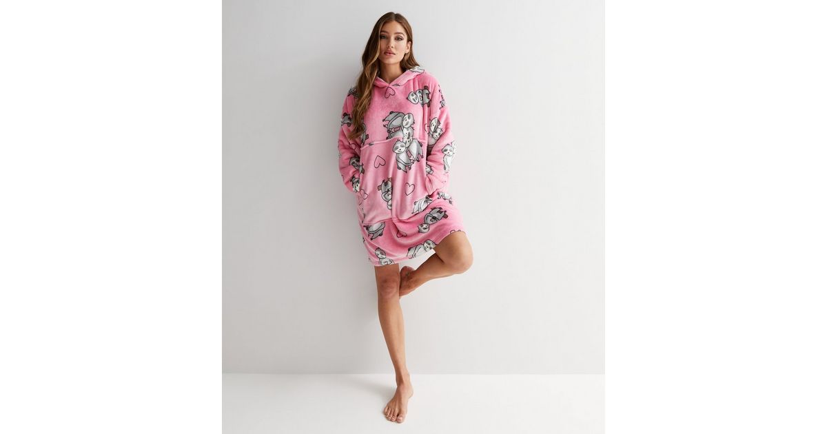 Pink Sloth Fleece Oversized Blanket Hoodie New Look