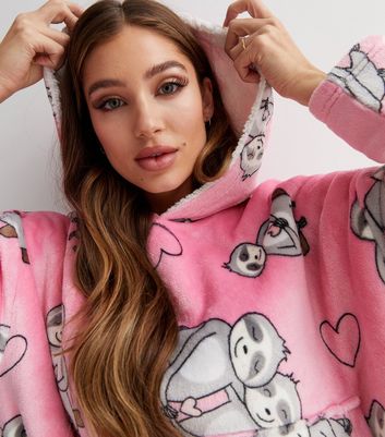 Pink Sloth Fleece Oversized Blanket Hoodie New Look