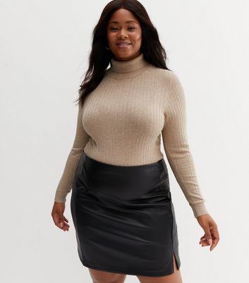 Curves Stone Ribbed Knit Long Sleeve 