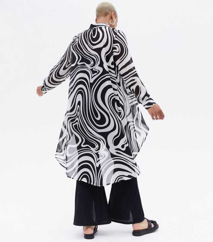 Curves Black Swirl Chiffon Dip Hem Shirt | New Look