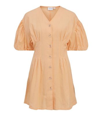 Vila Yellow Linen Look Button Front Mini Dress New Look