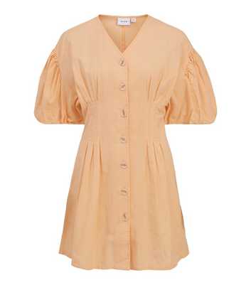 VILA Yellow Linen-Look Button Front Mini Dress