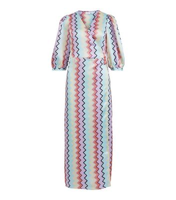 Vila Lilac Zig Zag Satin Midi Wrap Dress New Look