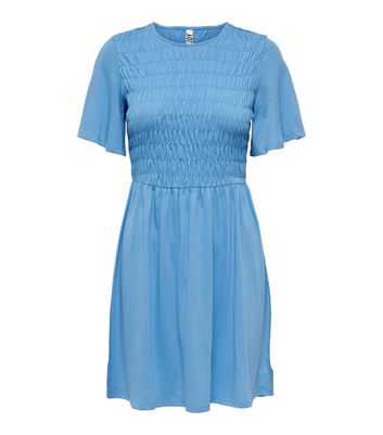 JDY Pale Blue Shirred Mini Dress New Look