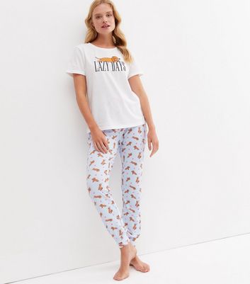 White Soft Touch Jogger Pyjama Set with Dog Logo
