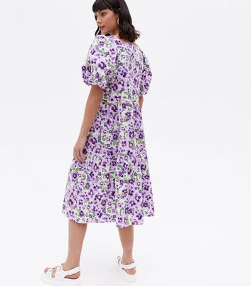 Damen Bekleidung VILA Purple Floral Square Neck Mini Dress