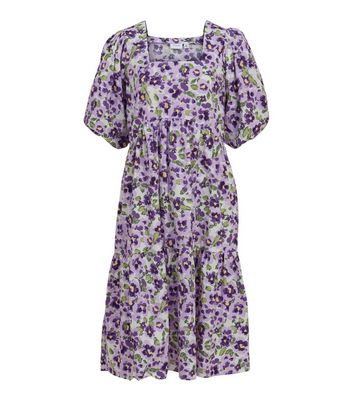 Vila Purple Floral Square Neck Mini Dress New Look