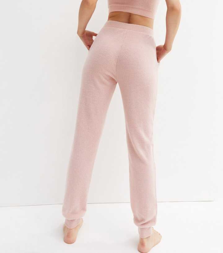 Mid Pink Ribbed Knit Lounge Joggers