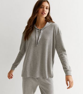 Grey Ribbed Lounge Hoodie New Look