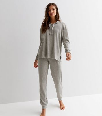 Grey Ribbed Lounge Hoodie New Look